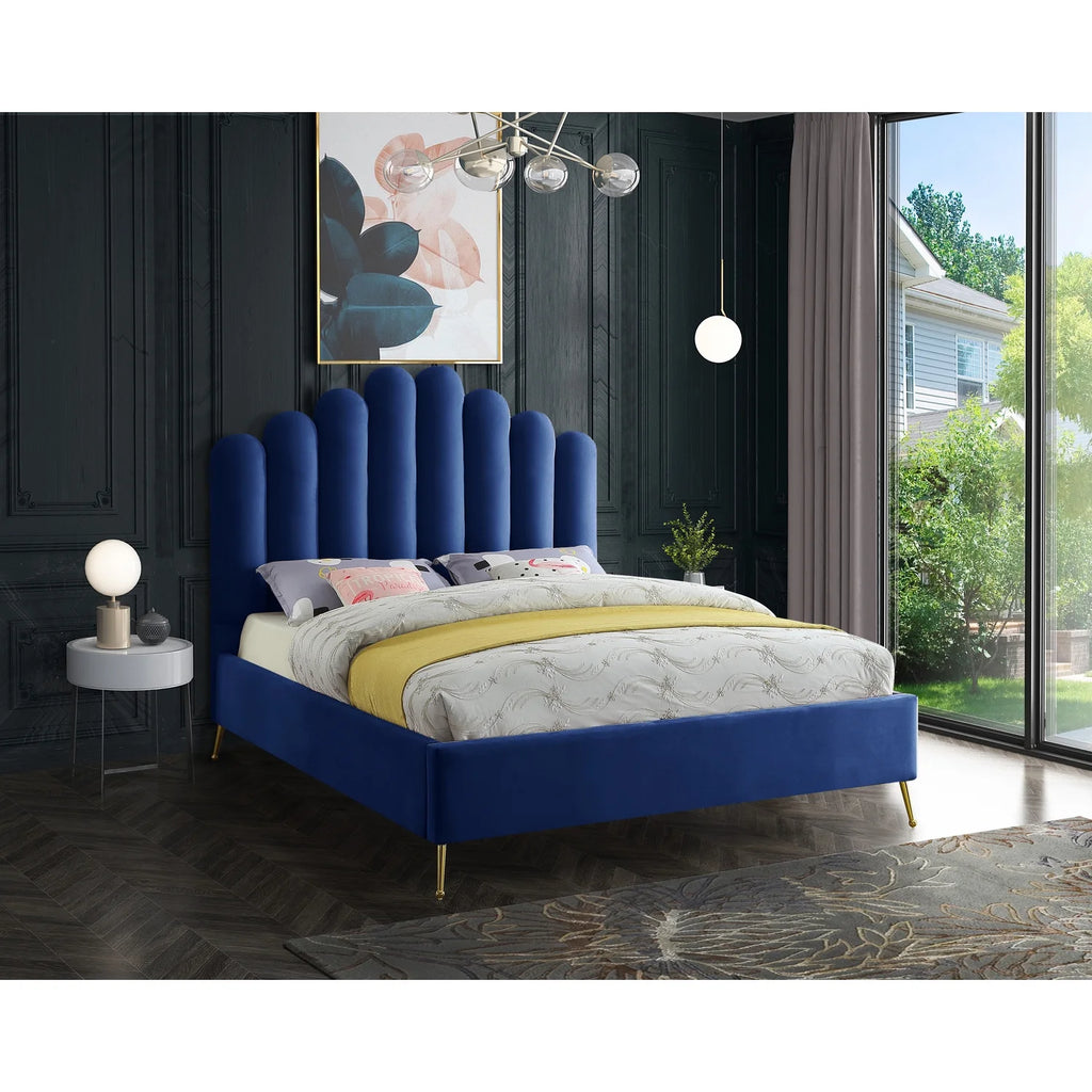 Velvet Upholstered Platform Bed with Gold Steel Legs O753
