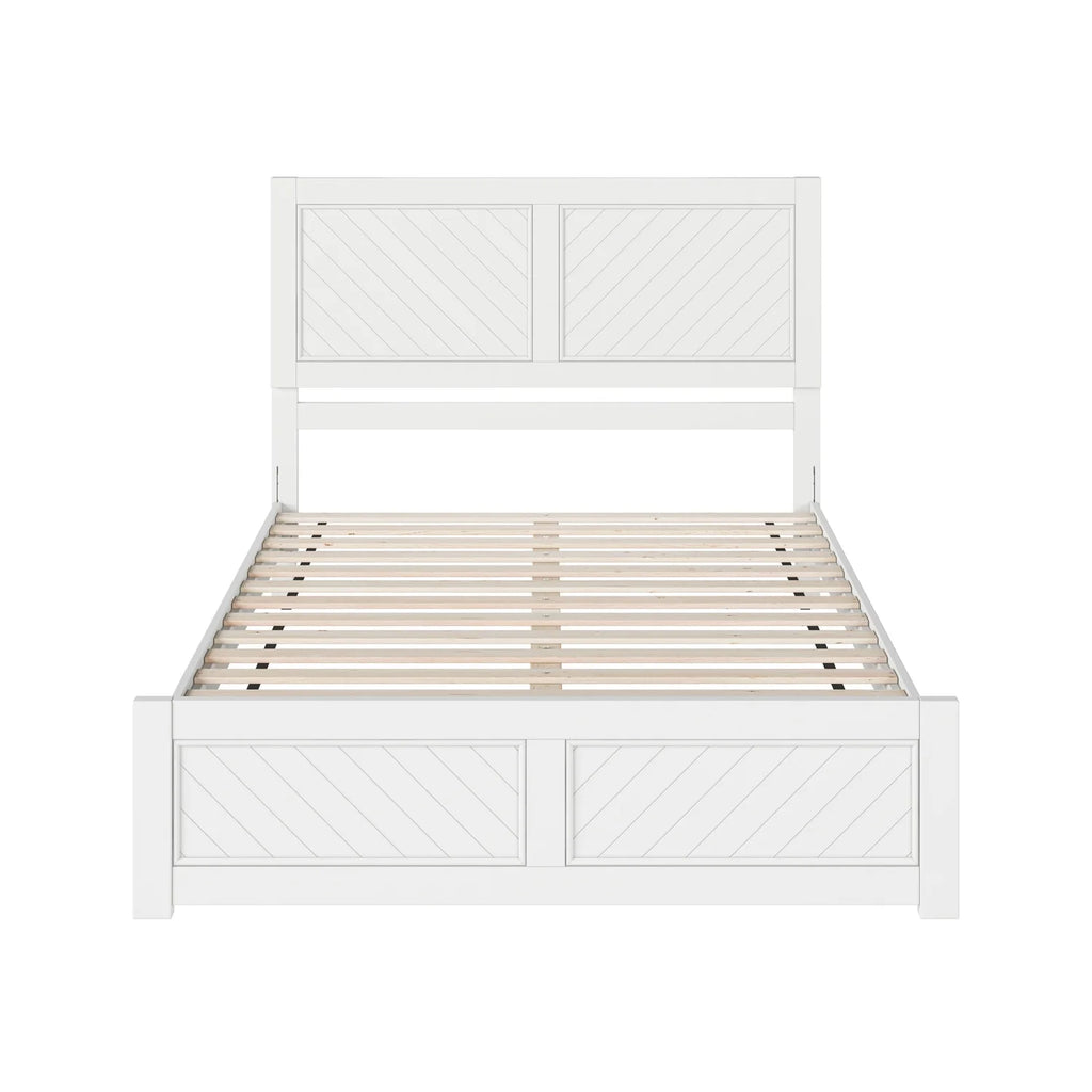 Queen Solid Wood Low Profile Platform Bed with Footboard, White P822