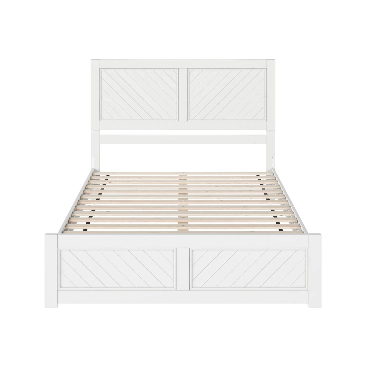 Queen Solid Wood Low Profile Platform Bed with Footboard, White P822