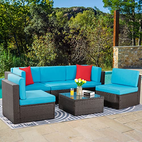 6 Pieces PE Wicker Rattan Sectional Sofa Set with Coffee Table D187