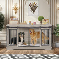 Grey 60.6 Inch Double Dog Crate Furniture with Divider R11027
