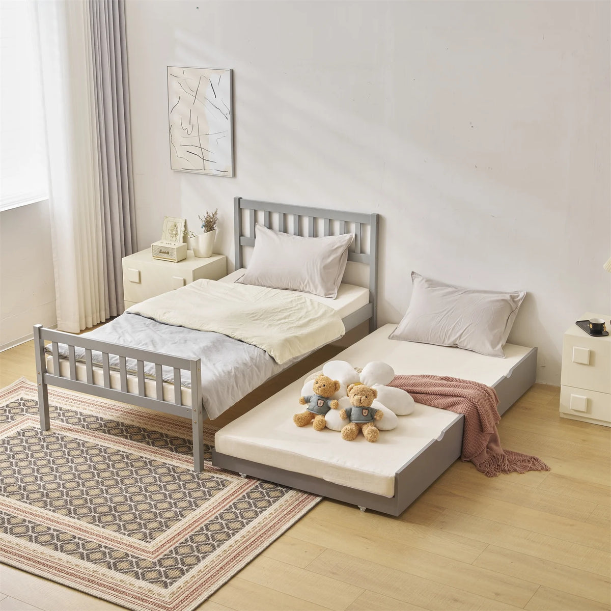 White Twin Bed with Trundle Y377