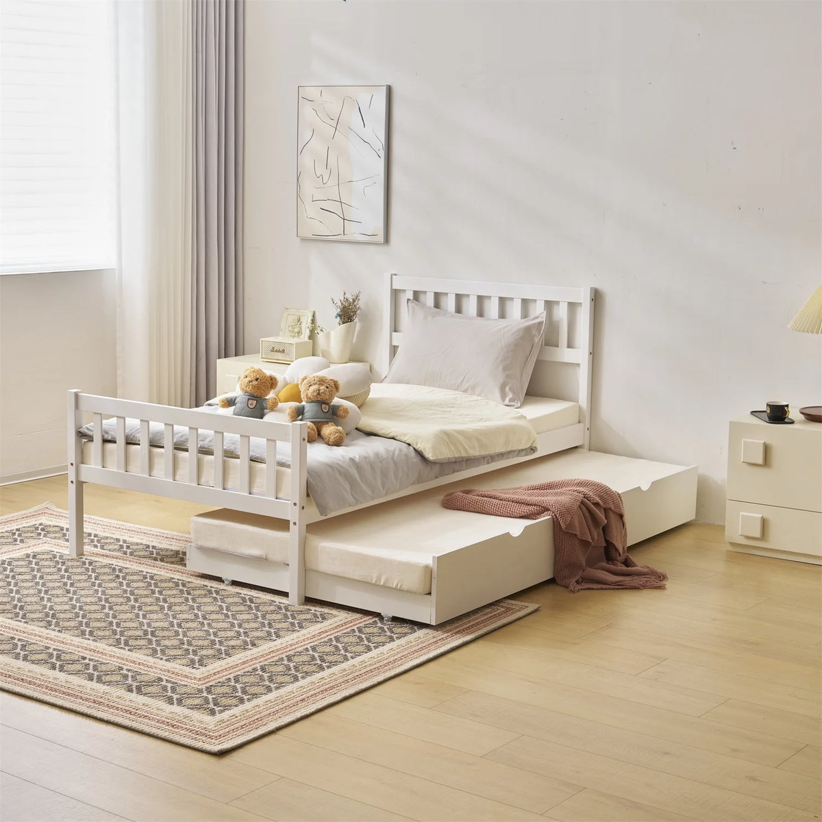 White Twin Bed with Trundle Y377