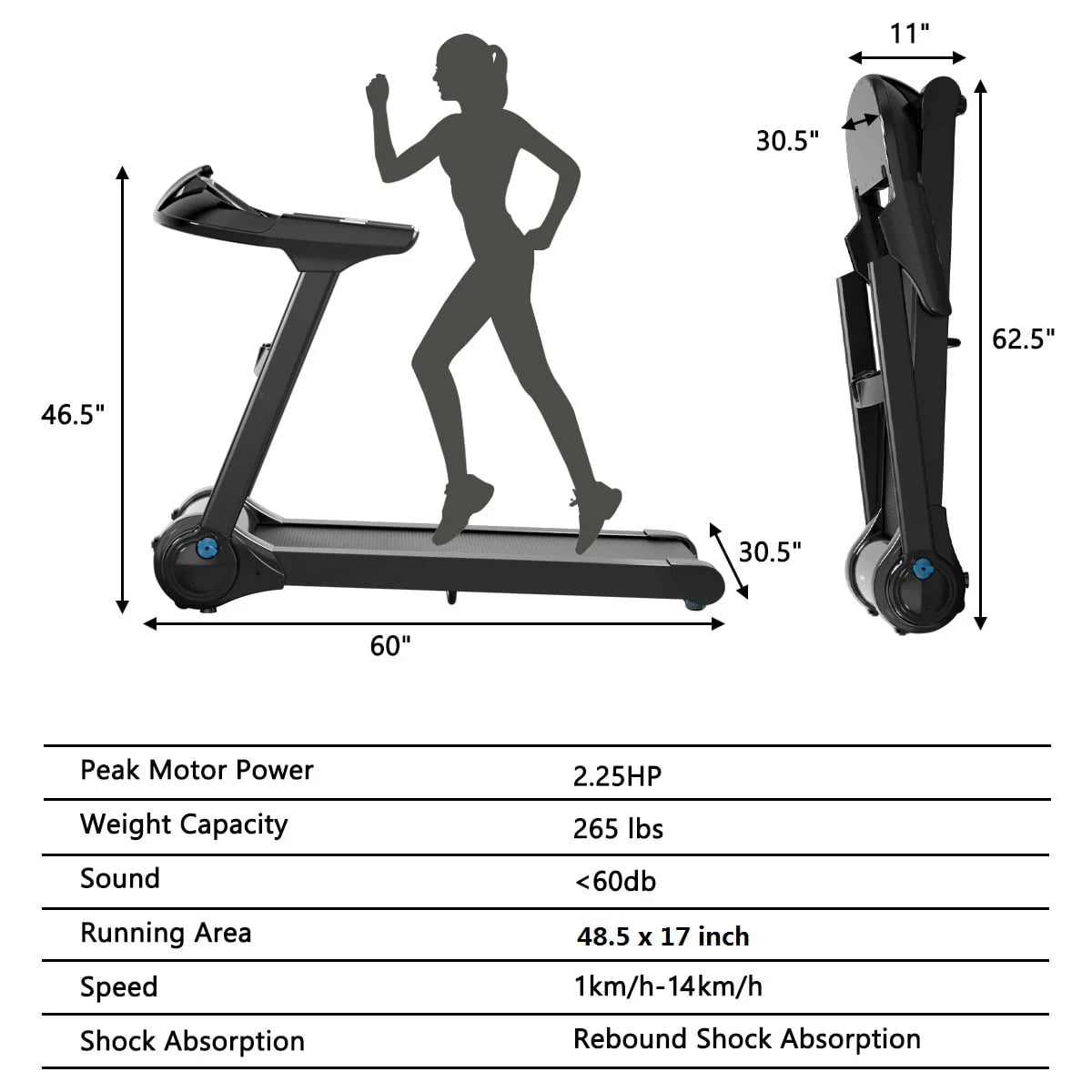 2.25 Hp Electric Folding Treadmill H171