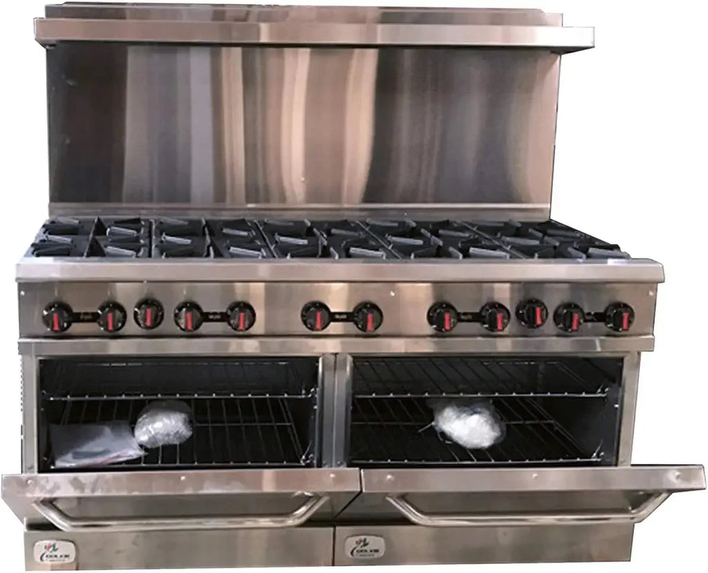60"W 10 Burners 2 Ovens Commercial Range & Oven Natural Gas Propane Stainless Steel B369