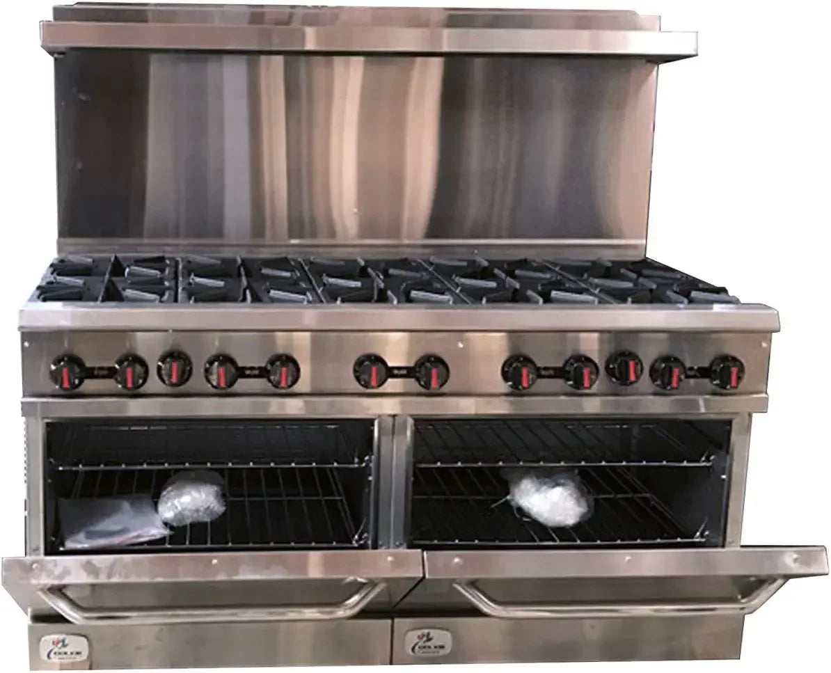 60"W 10 Burners 2 Ovens Commercial Range & Oven Natural Gas Propane Stainless Steel B369