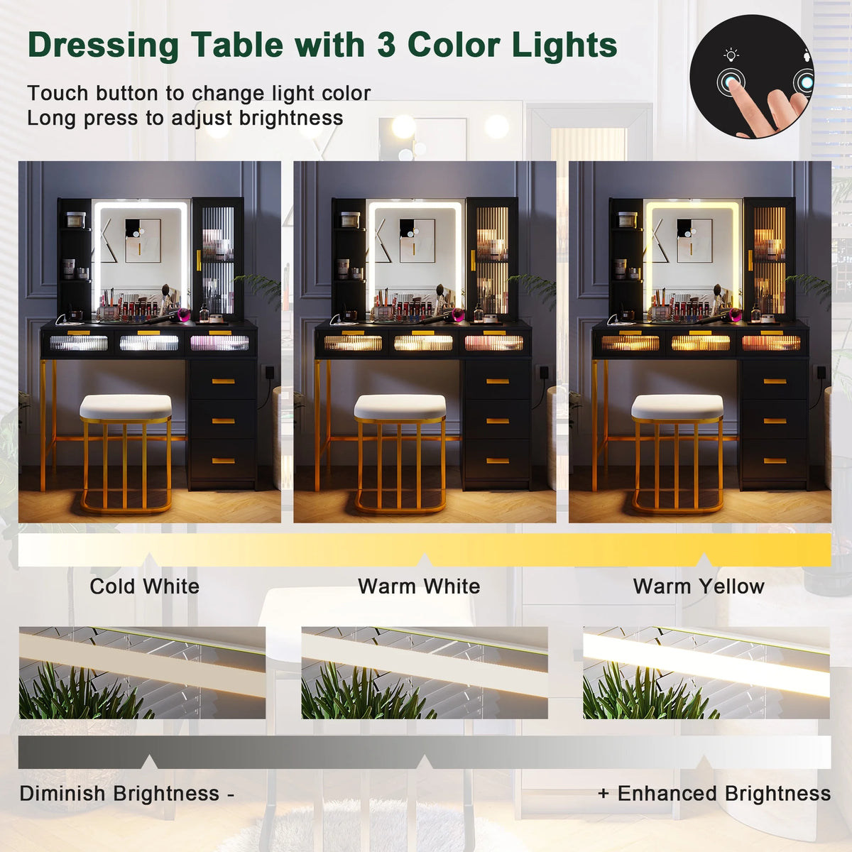 Makeup Vanity Table Set with LED Mirror and 6 Drawers F478