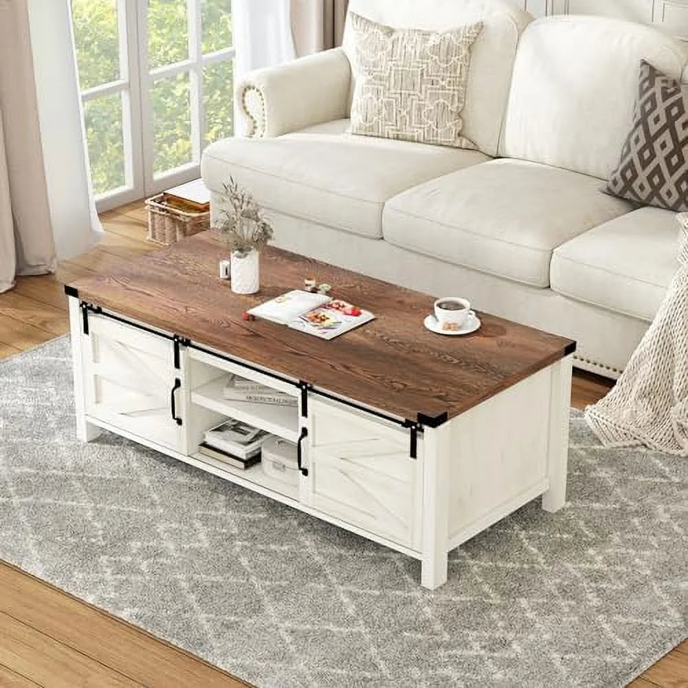 Farmhouse Coffee Table with Sliding Barn Doors V766