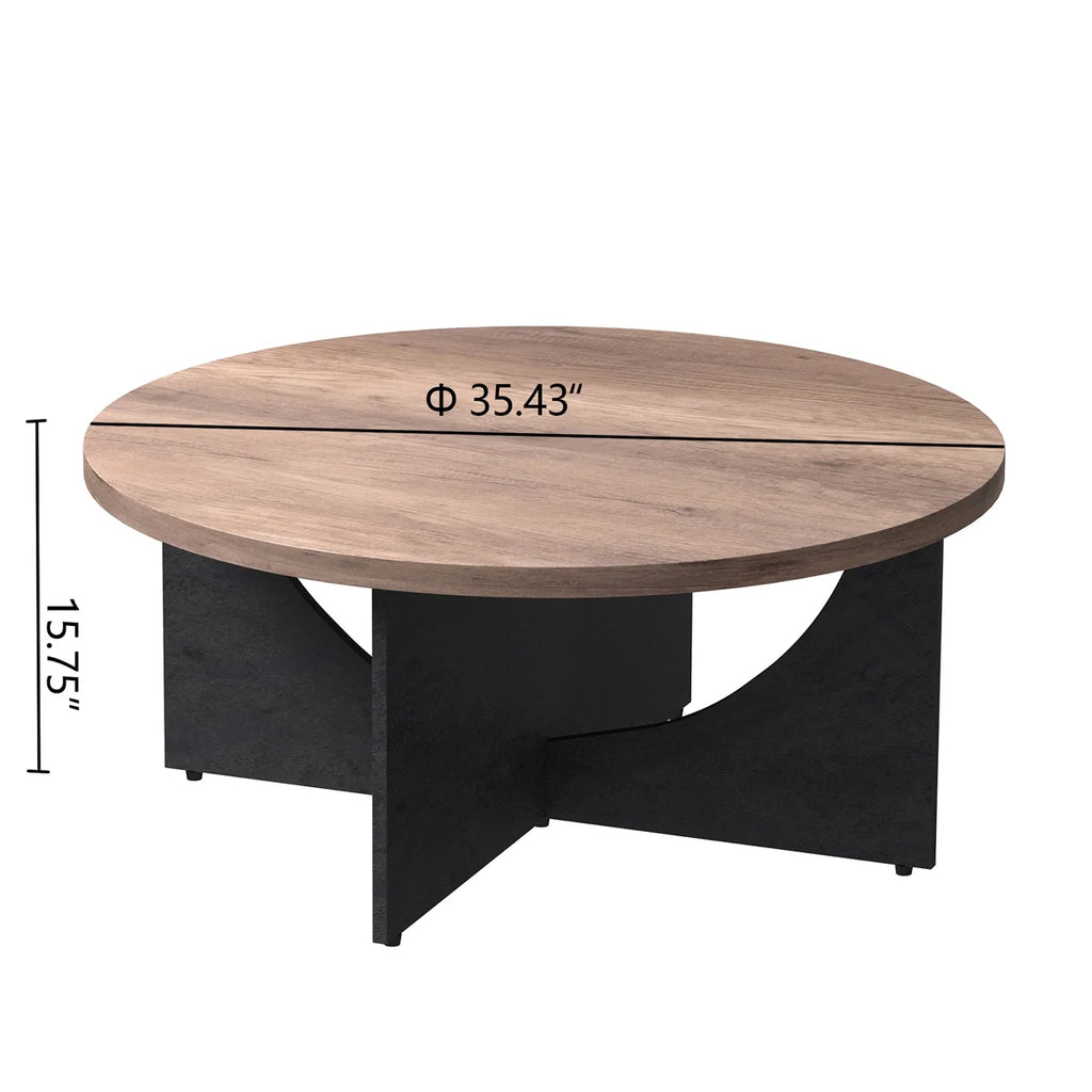 Modern Retro Round Coffee Table 35 Inches Rustic Brown N231025