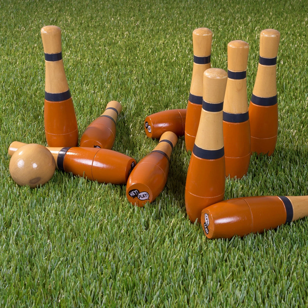 Wood Bowling Set with 2 Balls and Carry Bag F64726