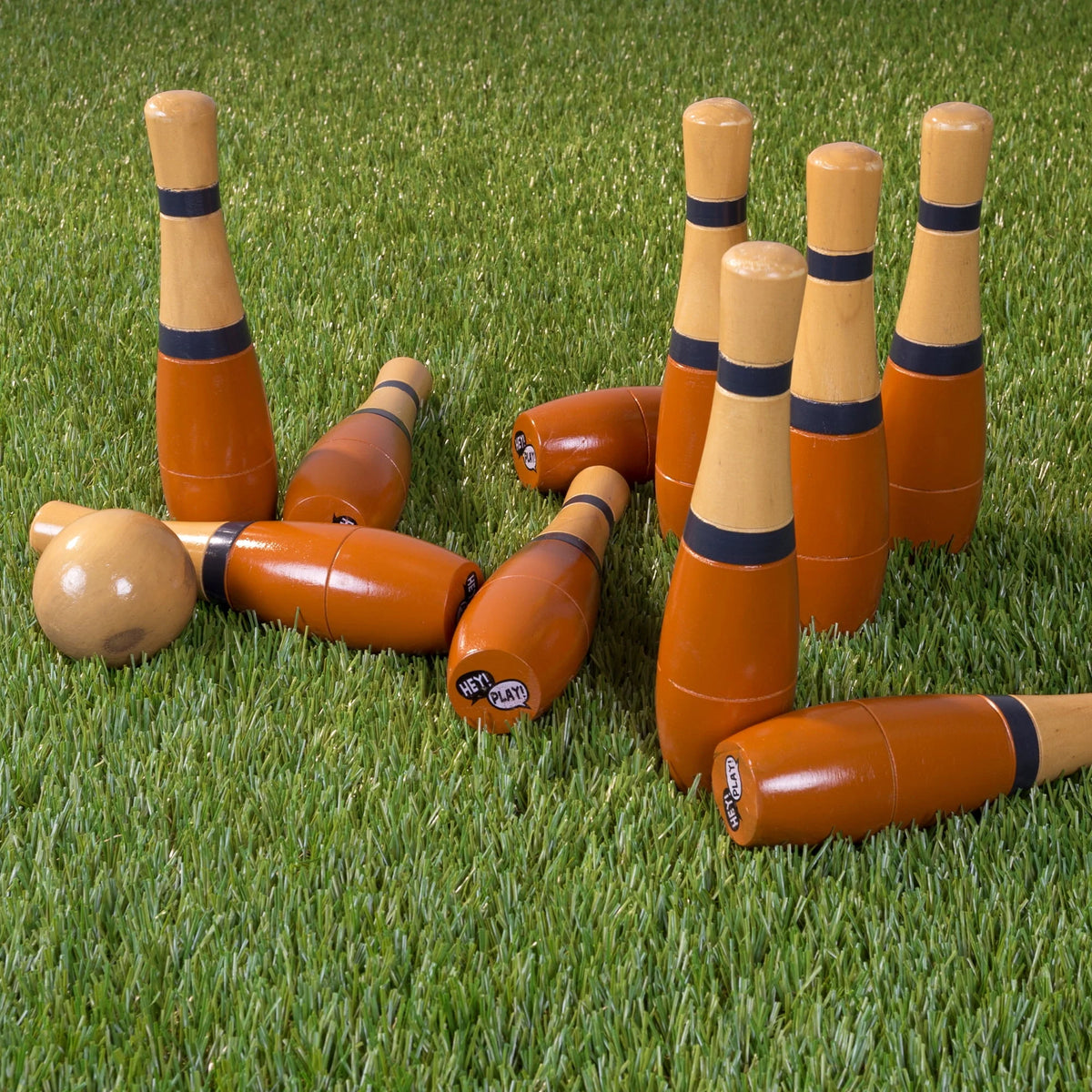 Wood Bowling Set with 2 Balls and Carry Bag F64726