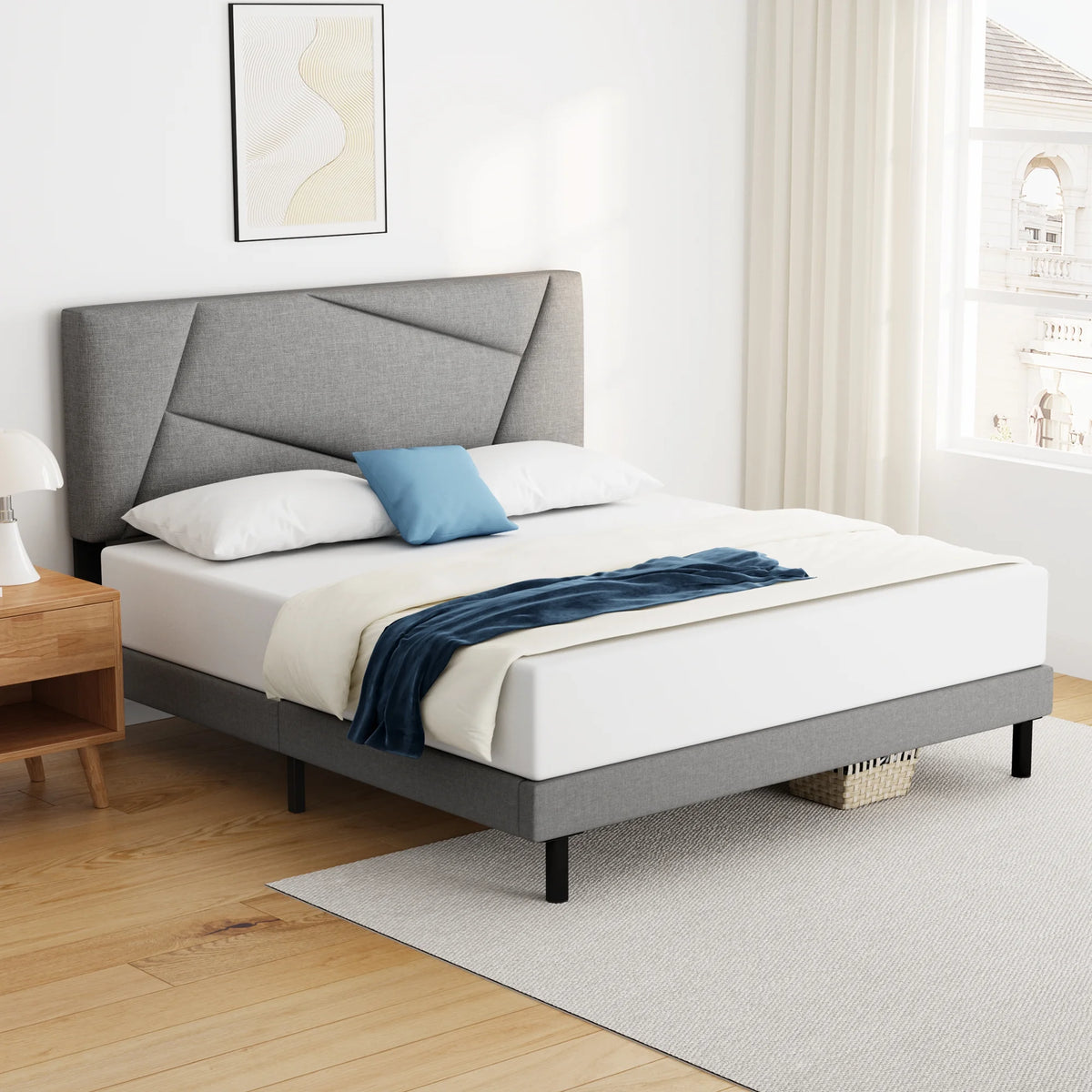 Queen Size Fabric Upholstered Platform Bed Frame B685