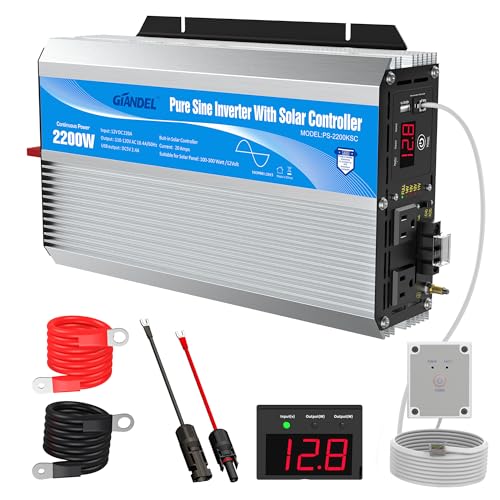 2200Watt Pure Sine Wave Solar Power Inverter with 20A Solar Charger Controller PWM H306390