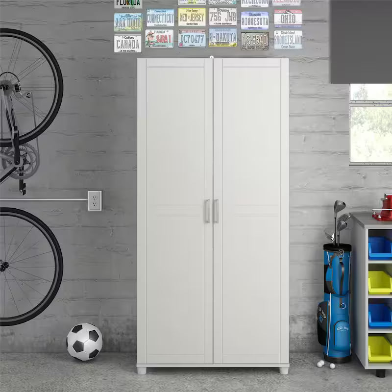 White Wood Freestanding Garage Cabinet I5161