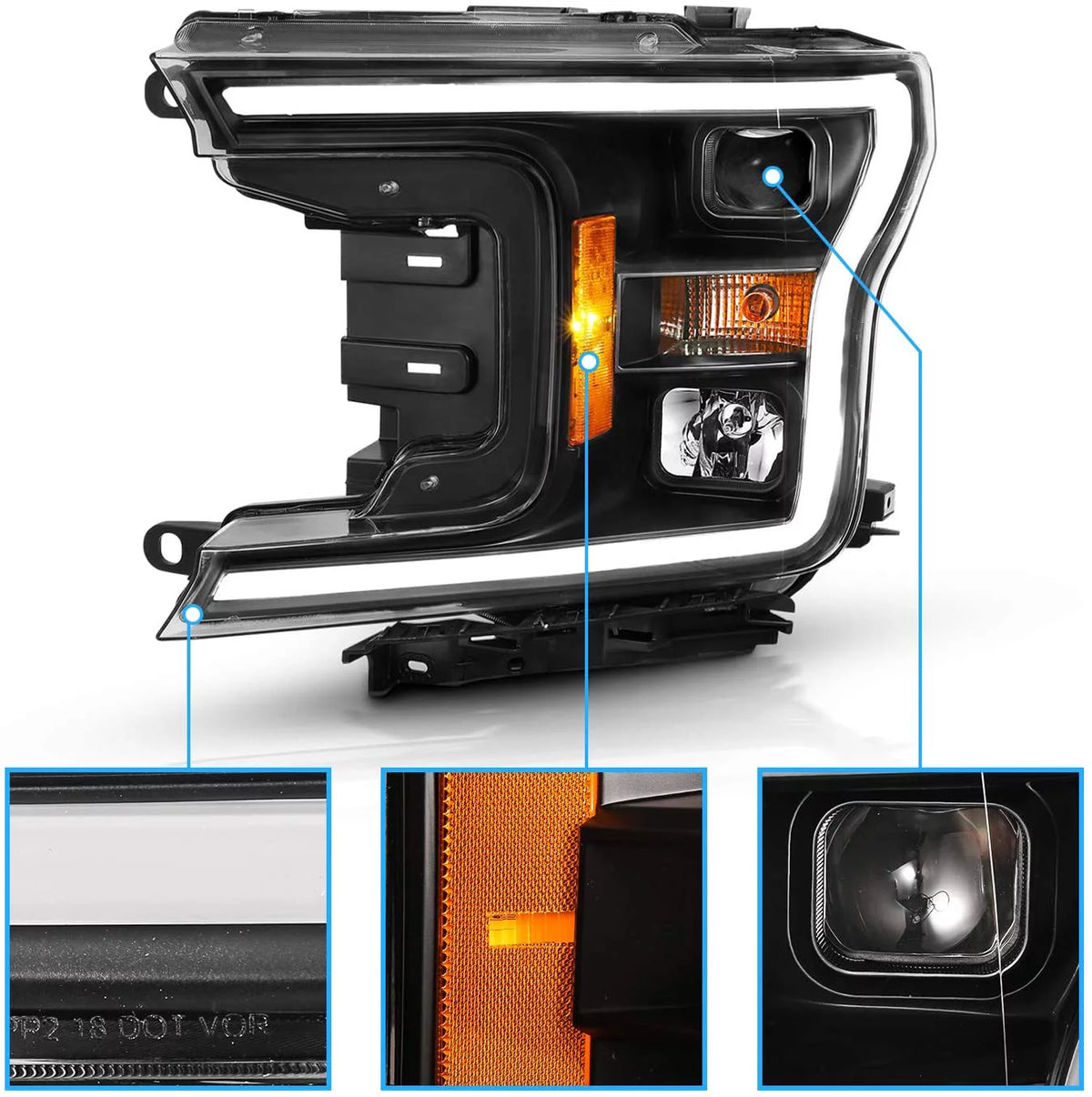 LED Ford F-150 Black Quad Projector Headlight Set C653545