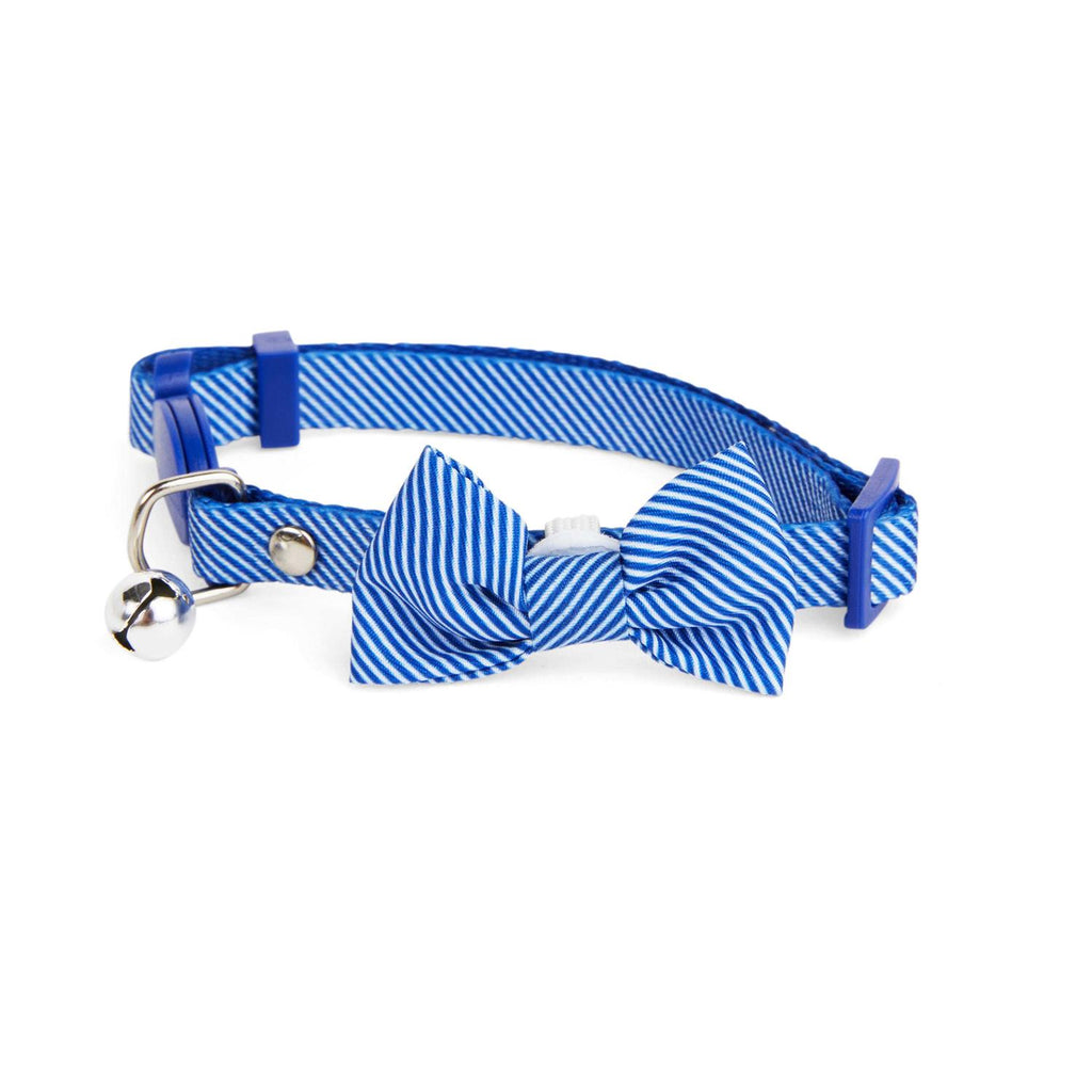 Blue Seersucker Breakaway Bowtie Kitten Collar A1589