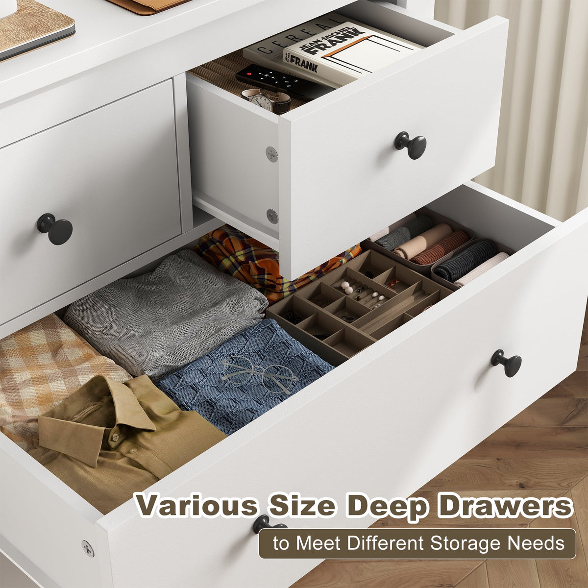 White Wood Dresser with 10 Deep Drawers B10727