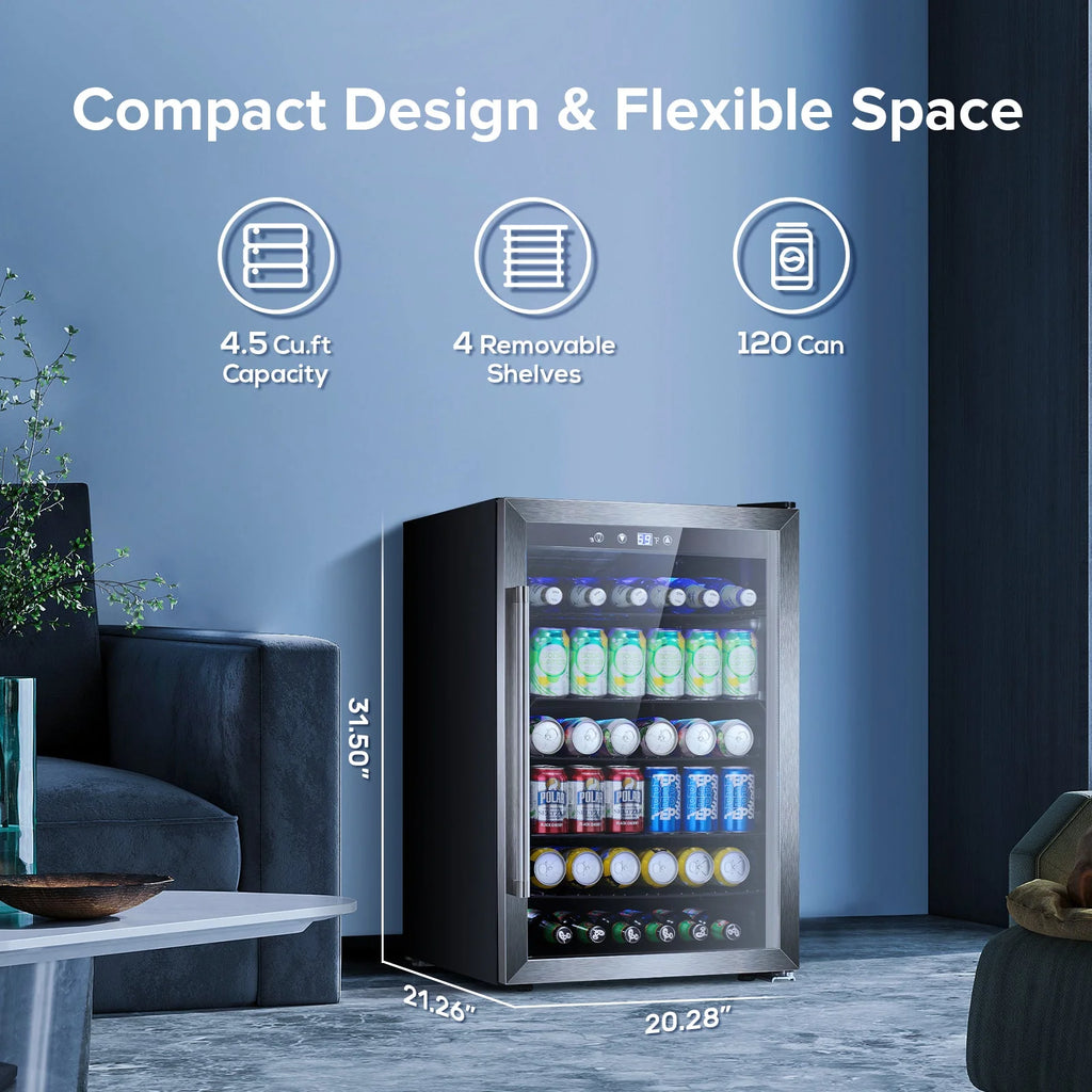 4.5cu.ft 145 Can Beverage Refrigerator Cooler Glass Door Black Q13822