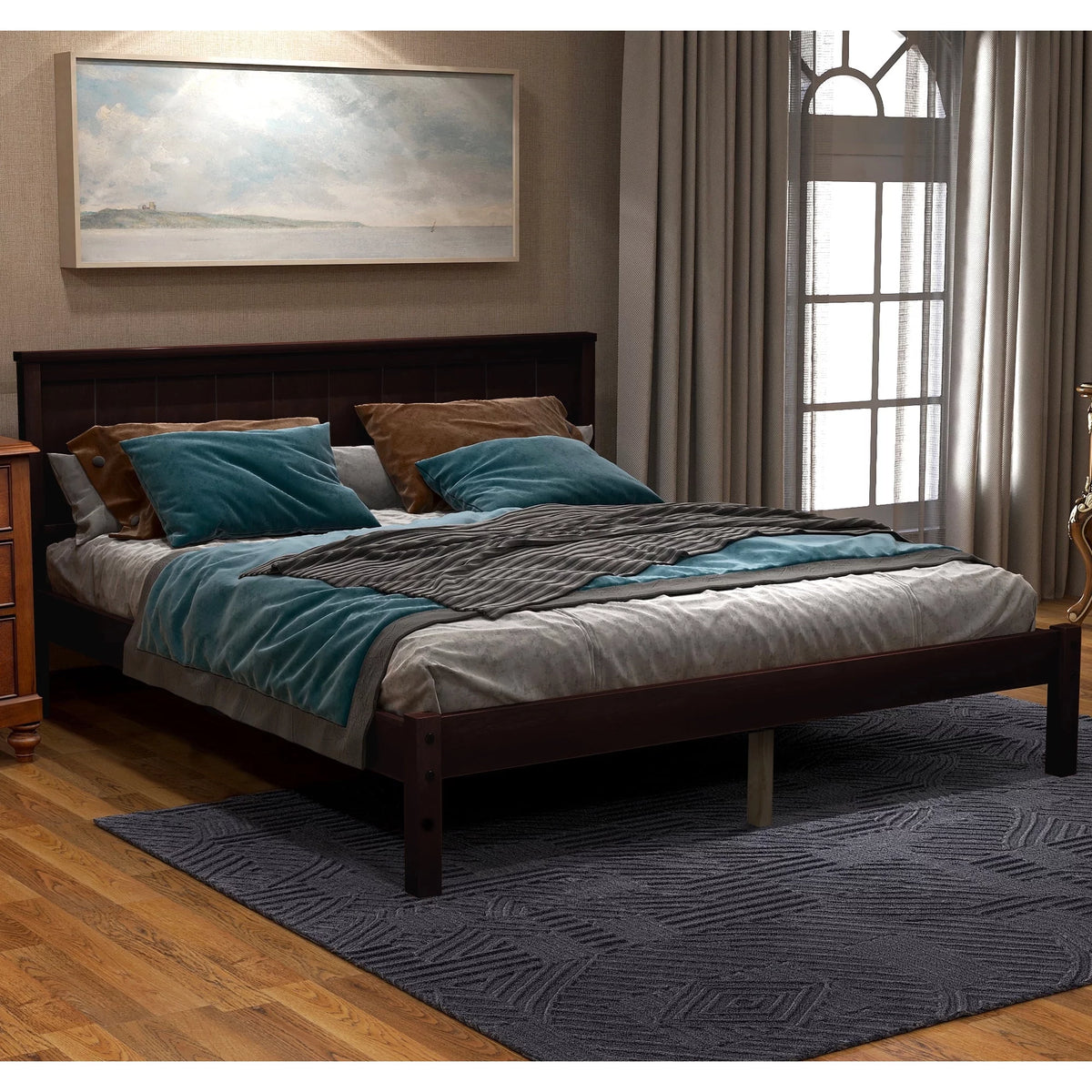 Full Wood Platform Bed Frame with Headboard G444419