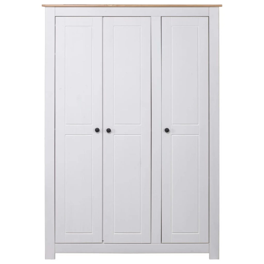 3 Doors Pine Wood Wardrobe with Storage Shelves and Hanging Rod F3257