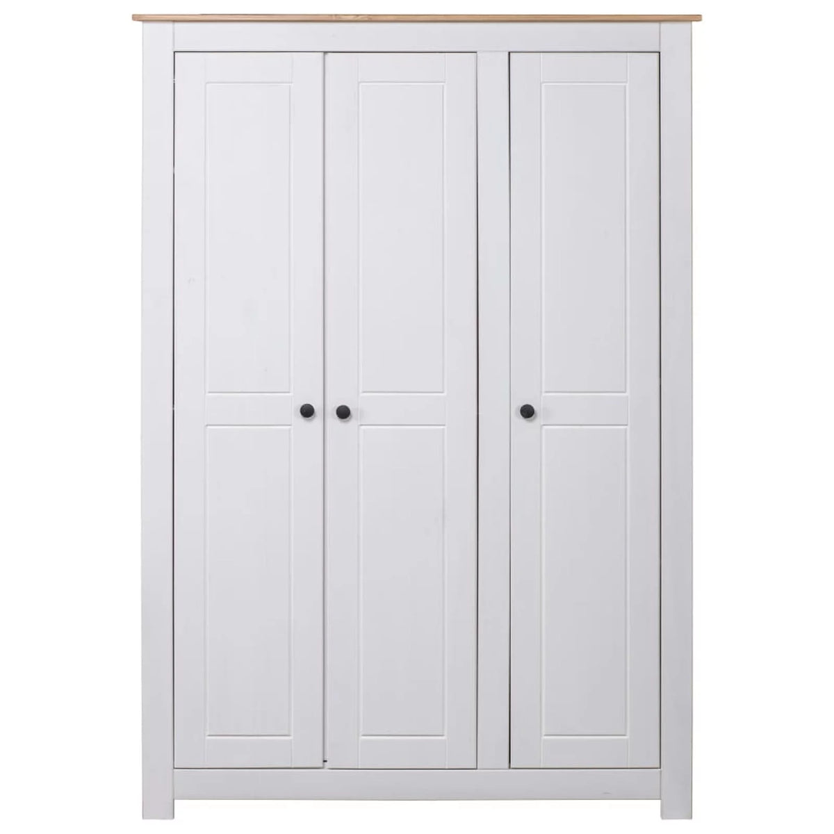 3 Doors Pine Wood Wardrobe with Storage Shelves and Hanging Rod F3257