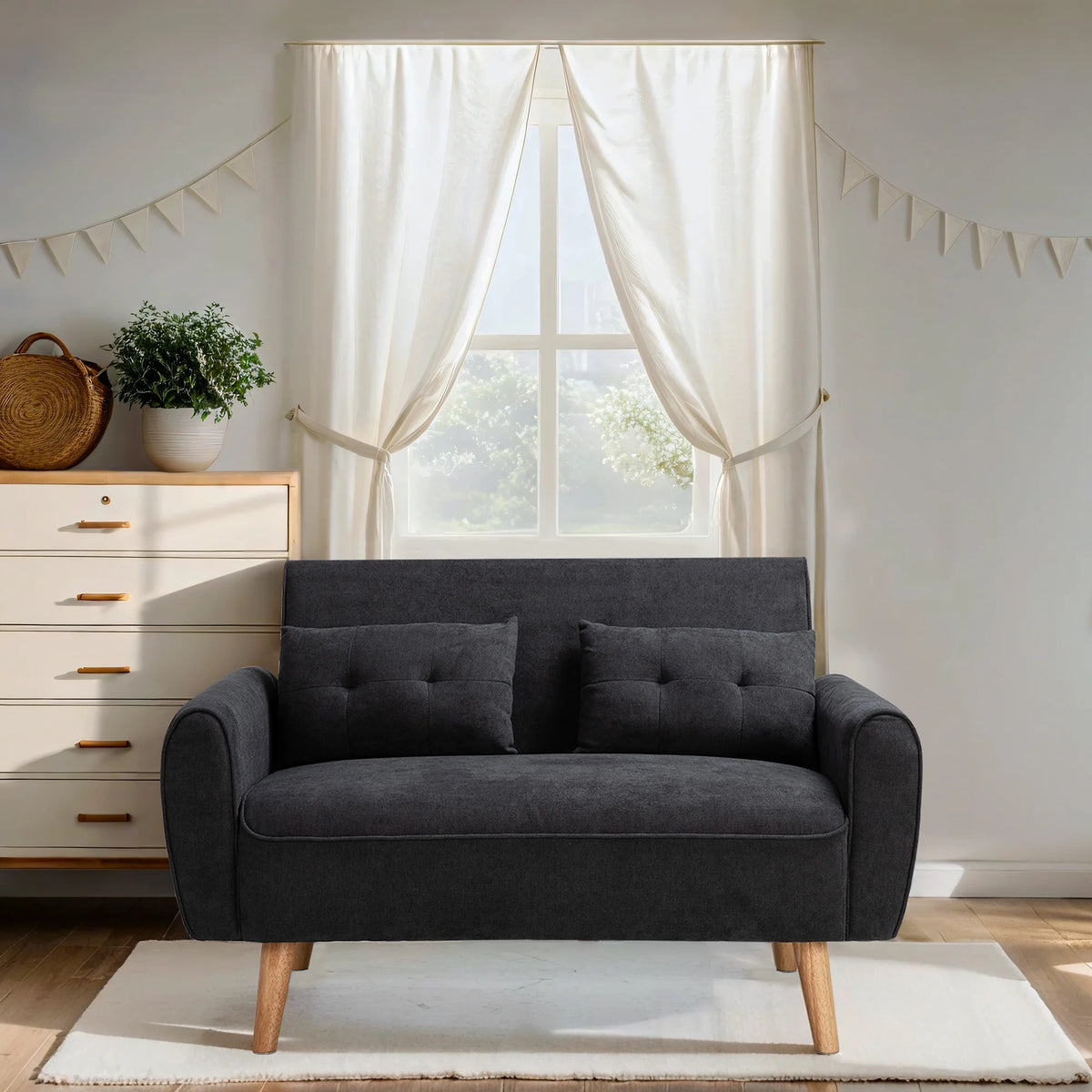 Dark Grey Fabric Upholstered 2-Seat Sofa U168088