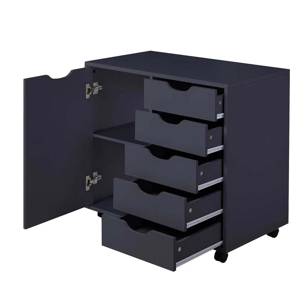 Black 5 Drawer File Cabinet with Wheels A535