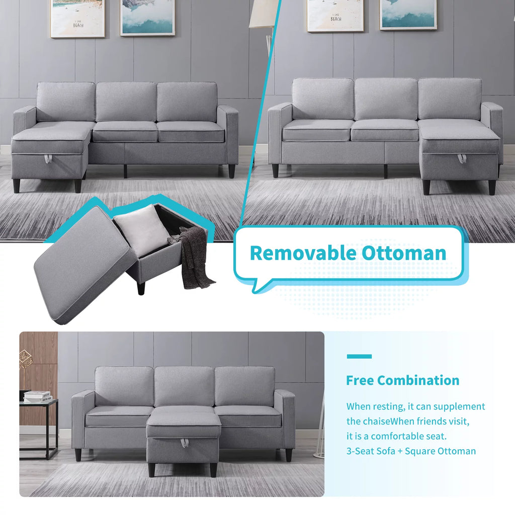 Dark Gray L-Shaped Sectional Sofa with Storage Ottoman W406697