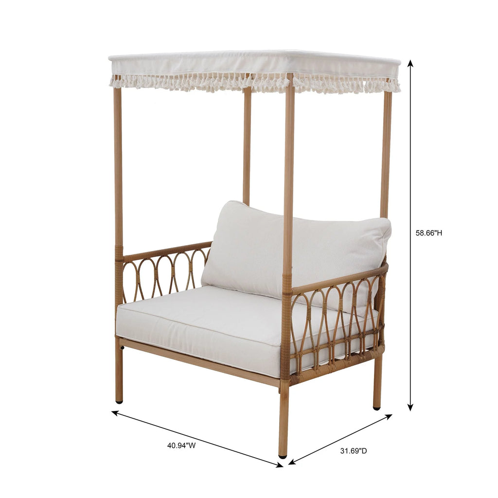 2 Piece Beige All-Weather Wicker Outdoor Canopy Chair and Ottoman Set C181